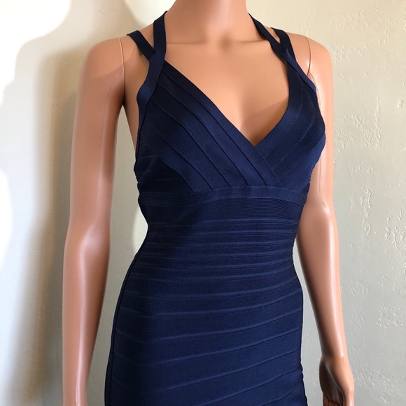 Herve Leger L Navy Blue Bandage Dress - Picture 2 of 11